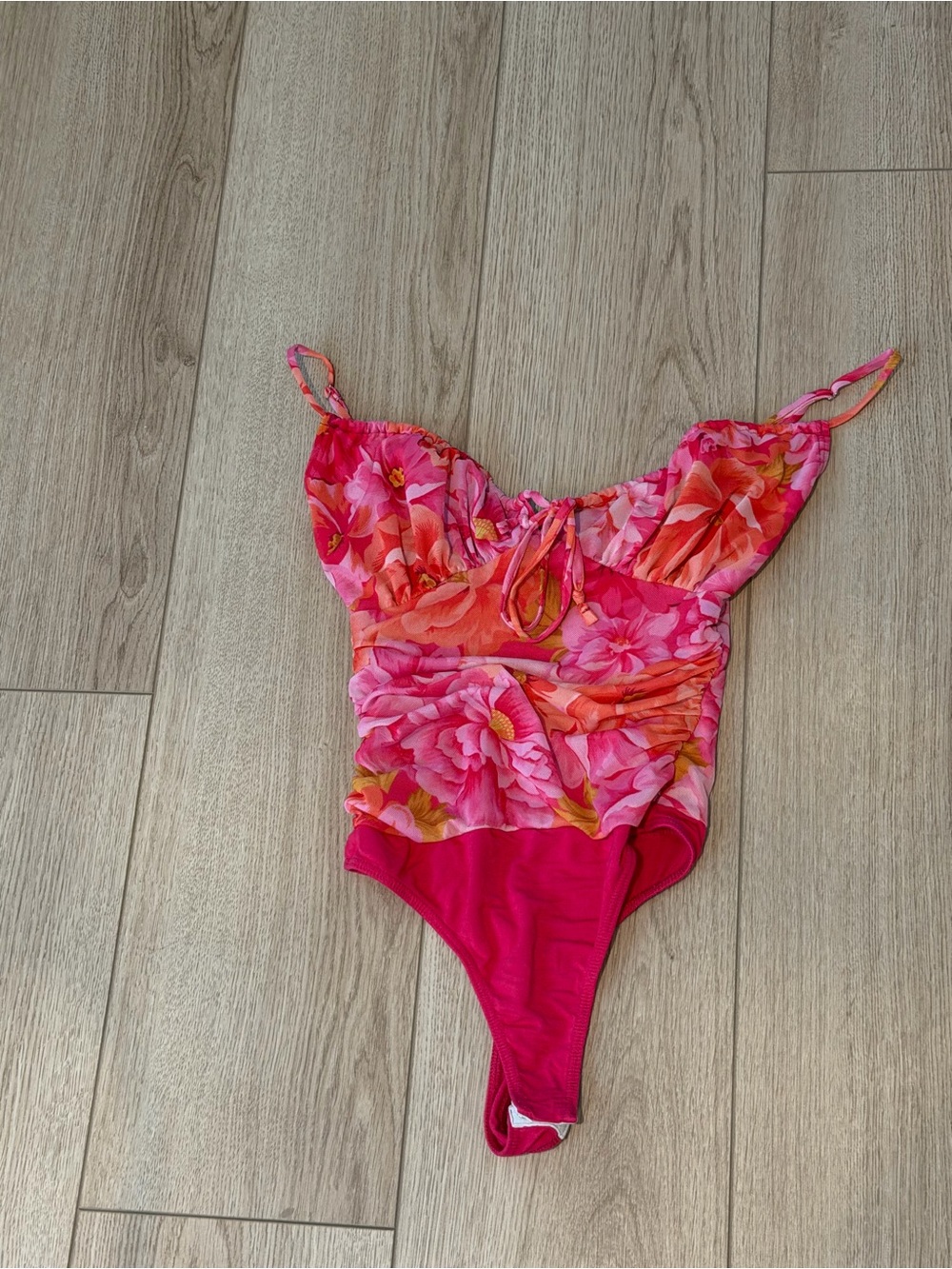 Lulu's Pink & Coral Floral Bodysuit Size XS